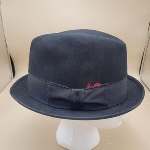 Vintage 1950s Mallory The Wedge Black Felt Fedora Hat Mens Size 7 1/4 Retro